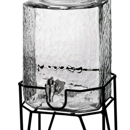 5 gal Glass beverage dispenser w/iron stand